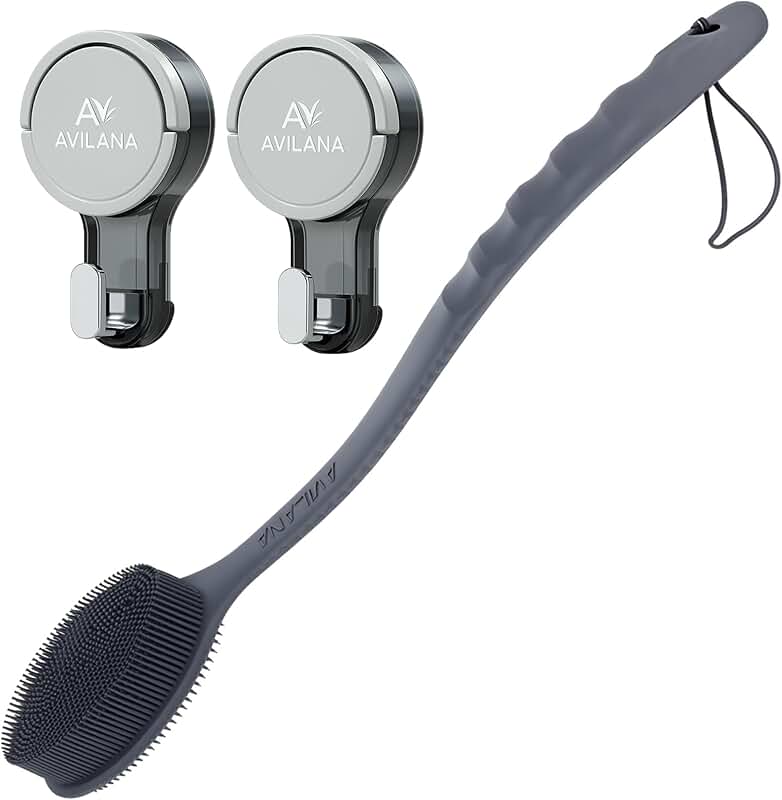 Long Handle Silicone Body Scrubber with Suction Hooks