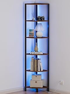 6-Tier Corner Shelf with LED Light for Living Room and Bedroom