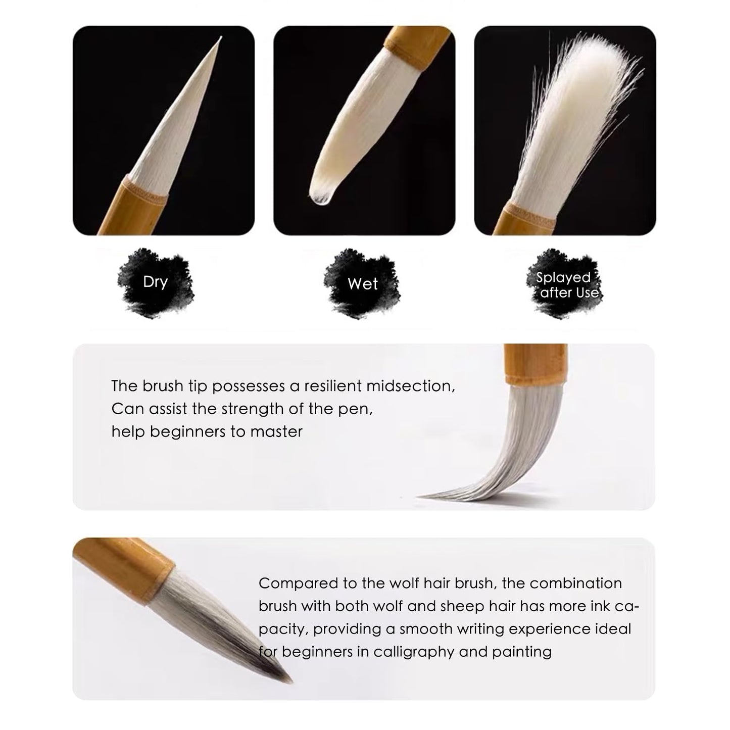 10-Piece Chinese Calligraphy Brush Set with Bamboo Holder