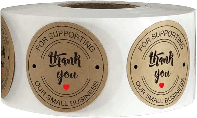 Thank You Round Stickers with Hearts, 1.5 Inch, 500 pcs