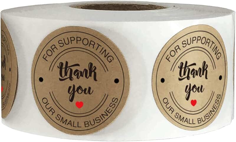 Thank You Round Stickers with Hearts, 1.5 Inch, 500 pcs