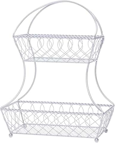 White 18-Inch Metal 2-Tier Fruit Storage Basket