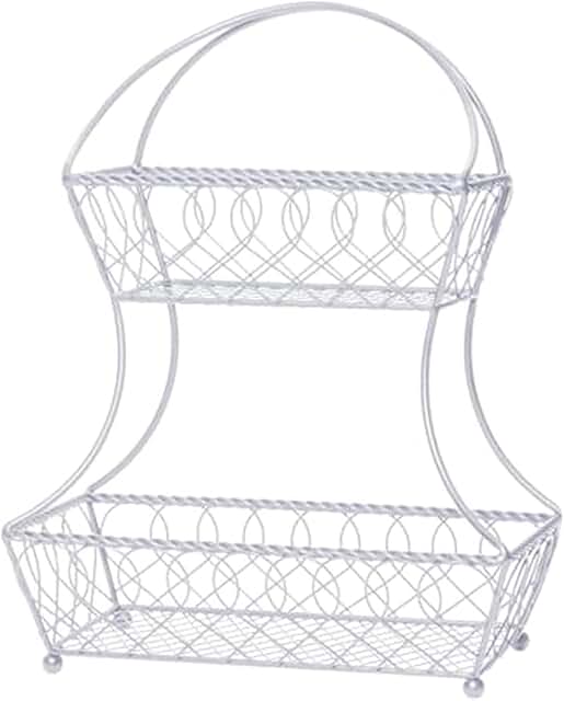 White 18-Inch Metal 2-Tier Fruit Storage Basket