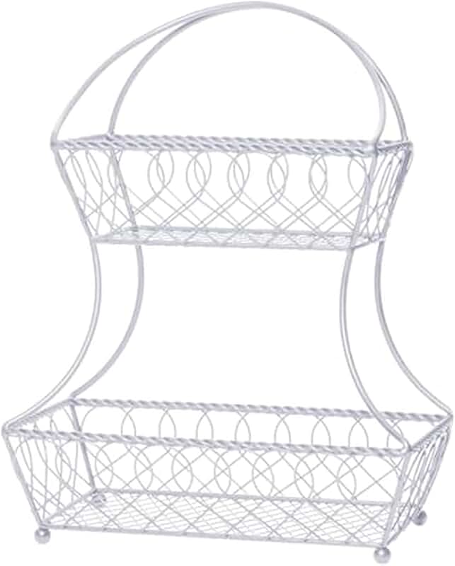 White 18-Inch Metal 2-Tier Fruit Storage Basket