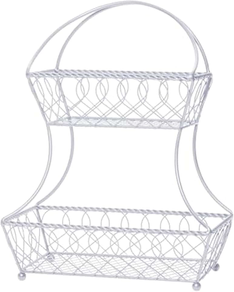 White 18-Inch Metal 2-Tier Fruit Storage Basket
