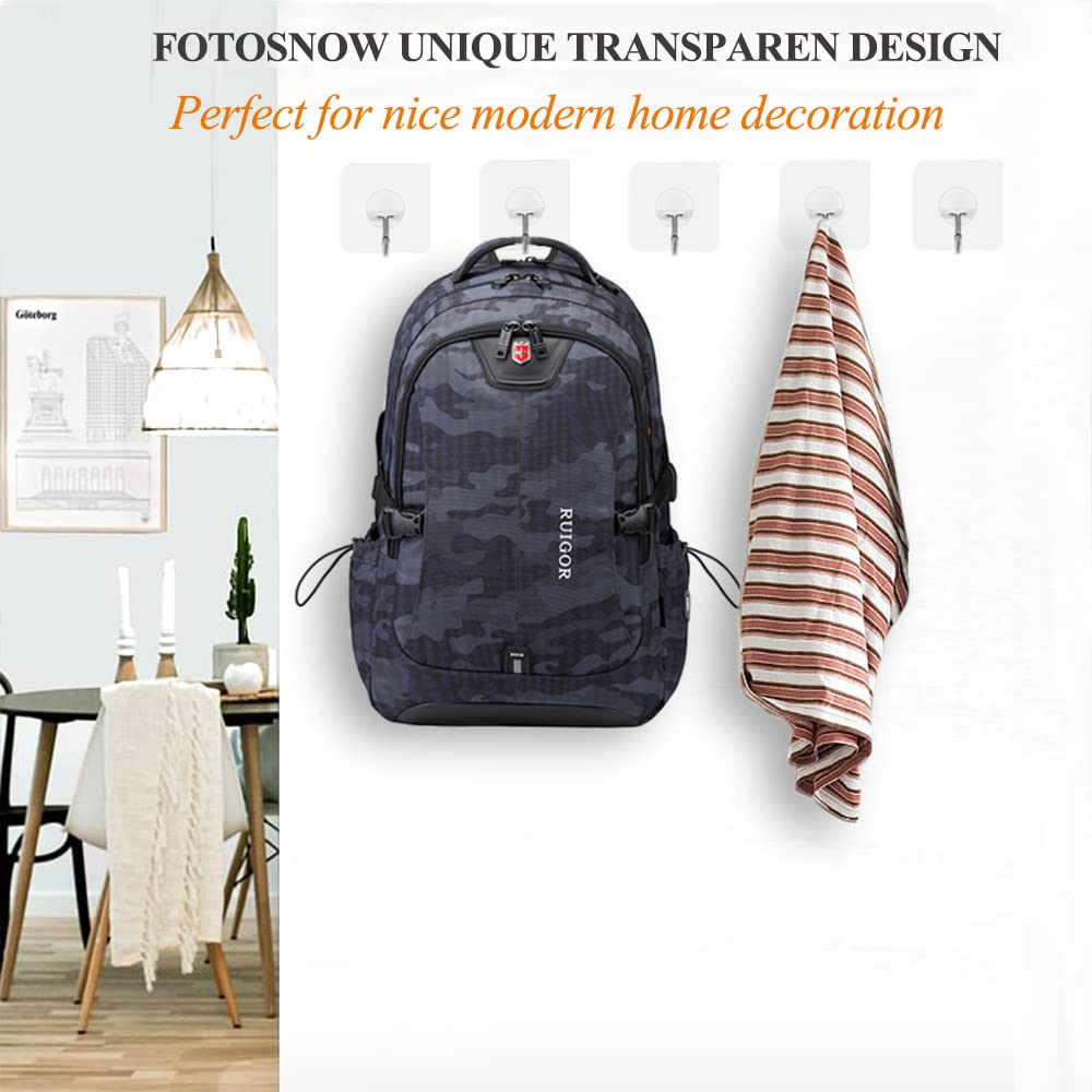 Adhesive Hooks Heavy Duty 15lbs(Max) Transparent Wall Hooks Reusable Seamless Shower Hooks Stick on Hooks for Hanging Bathroom Kitchen Outdoors -10 Pack