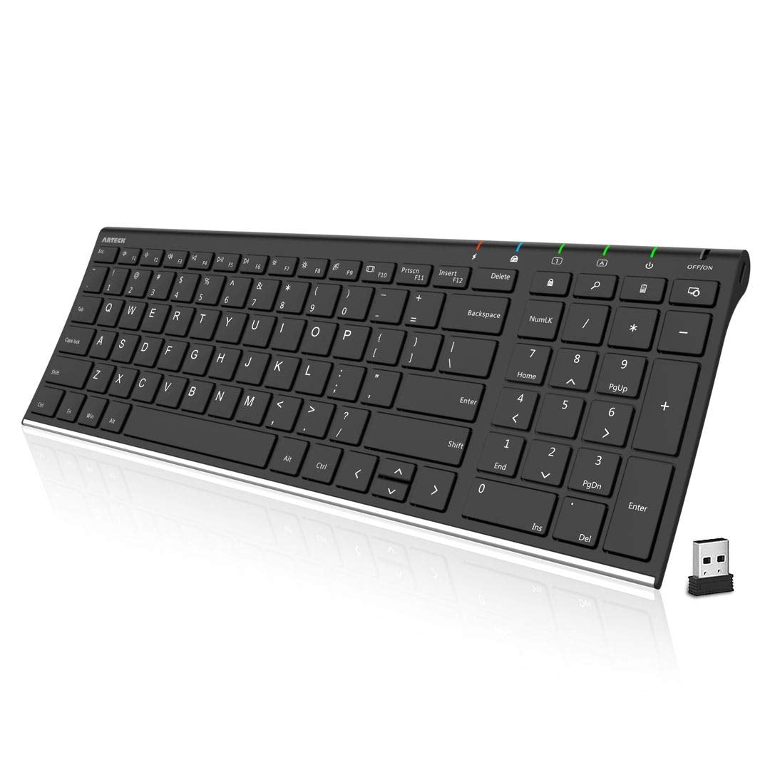 HW193 2.4G Wireless Keyboard Stainless Steel Ultra Slim Full Size Keyboard with Numeric Keypad for Computer/Desktop/PC/Laptop/Surface/Smart TV and Windows 11/10/8 Built in Rechargeable Battery