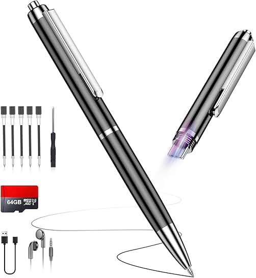 64GB Voice Recorder with Noise Reduction and 90-Day Storage