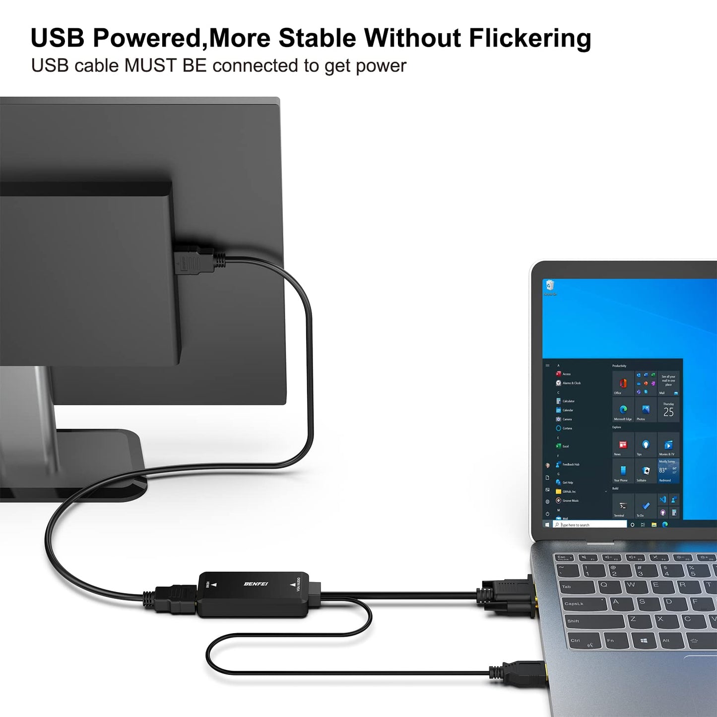 VGA to HDMI, VGA to HDMI Adapter with Audio Support and 1080P Resolution - VGA Input to HDMI Output