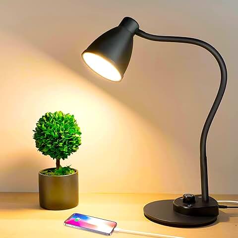 LED Desk Lamp with USB Charging, 3 Color Modes, Dimmable, Auto Dimming