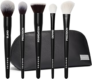Five-piece makeup brush set with synthetic bristles and case