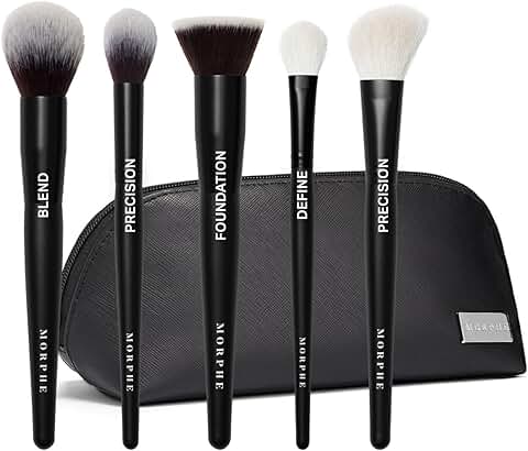 Five-piece makeup brush set with synthetic bristles and case