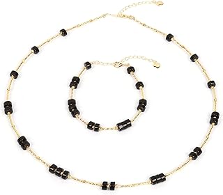 Blue beaded jewelry set with adjustable necklace and bracelet