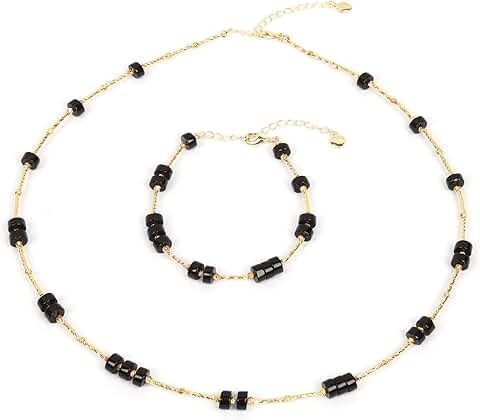 Blue beaded jewelry set with adjustable necklace and bracelet