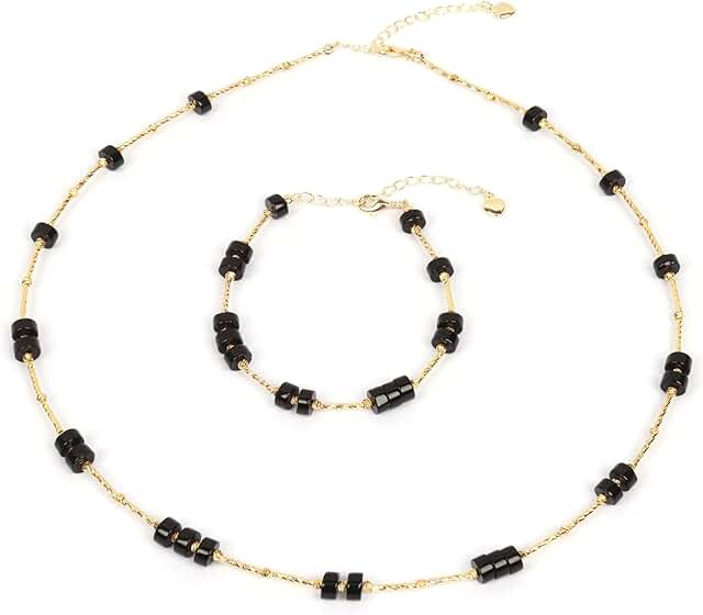 Blue beaded jewelry set with adjustable necklace and bracelet