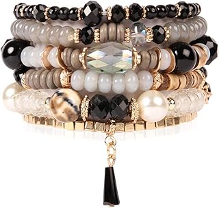 Multi-Layer Beaded Statement Bracelets with Tassel Charm