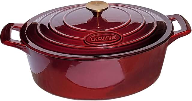 Oval enameled cast iron Dutch oven with lid, 5 qt