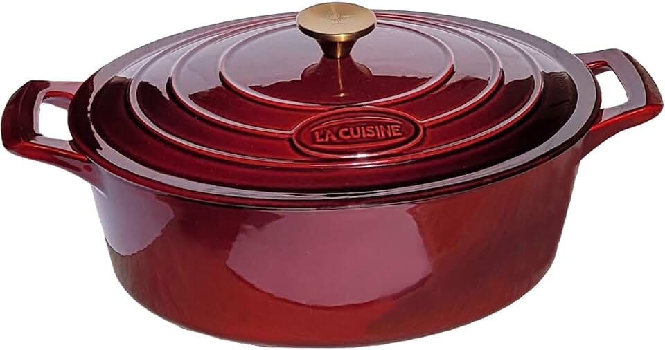 Oval enameled cast iron Dutch oven with lid, 5 qt