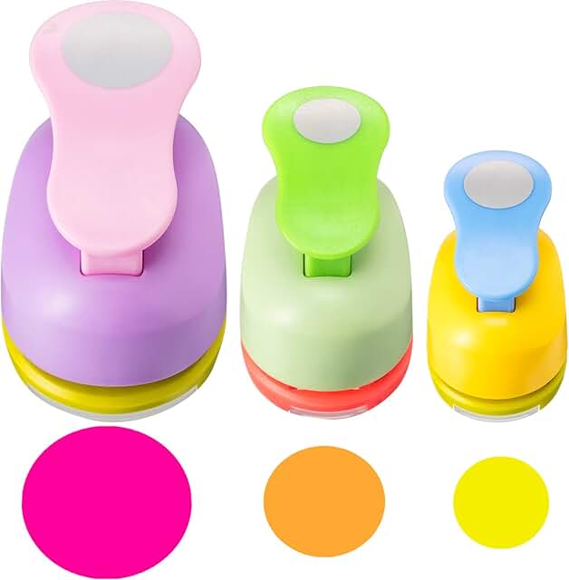 Set of three circle craft hole punches with stickers