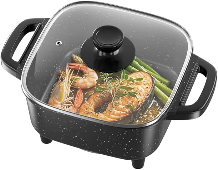 Electric frying pan with lid for versatile cooking