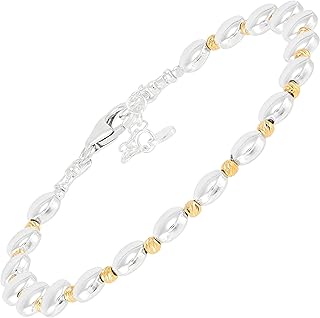 Sterling Silver and Gold Hematite Beaded Bracelet, 7"