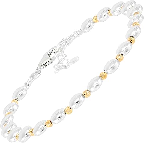 Sterling Silver and Gold Hematite Beaded Bracelet, 7"