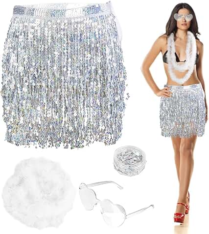 Sparkly Sequin Tassel Skirt for Dance and Party