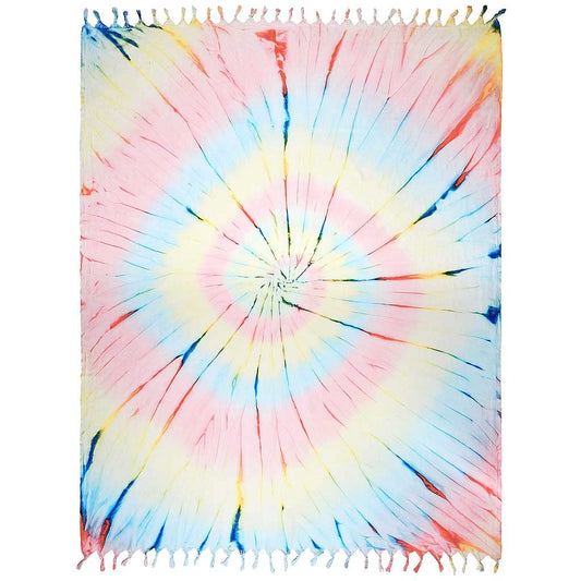 Turkish Throw Blanket Multipurpose Bed or Couch, Table Cover or Picnic Mat, Farmhouse, Yoga, Beach, Oversized Large Beach Throw XL Helezon Tie Dye 100% Pure Cotton 59 x 78 Multi)