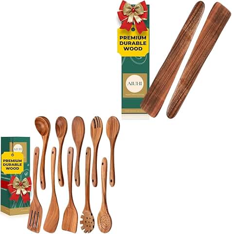 12-Piece Wooden Kitchen Utensil Set for Non-Stick Pans