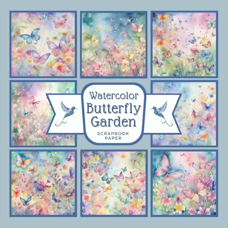 Watercolor Butterfly Garden Scrapbook Paper, 8.5 x 8.5 in