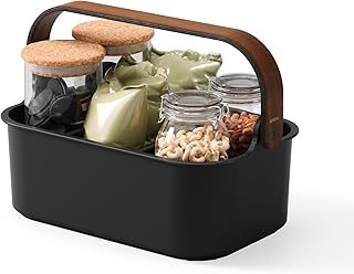 Stackable Storage Bin, 11x7 inches, Black/Walnut