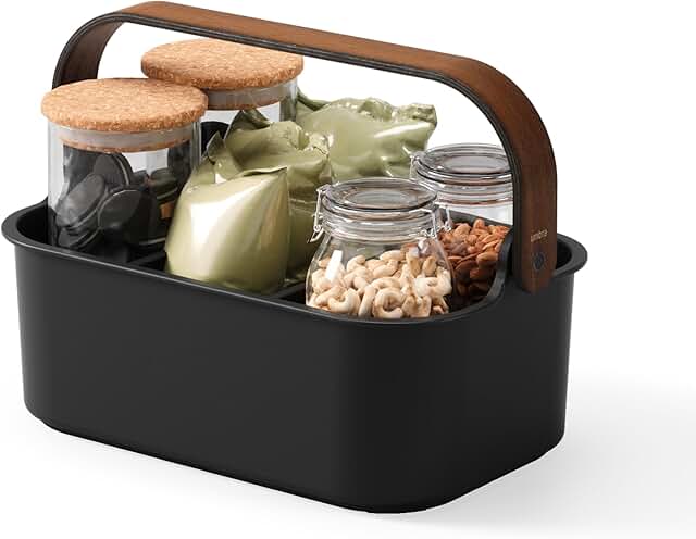 Stackable Storage Bin, 11x7 inches, Black/Walnut