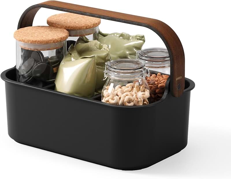 Stackable Storage Bin, 11x7 inches, Black/Walnut