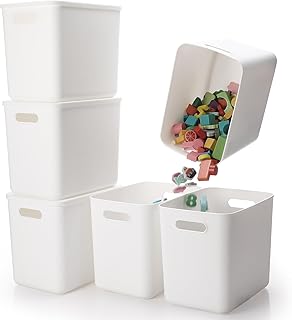 6 White Plastic Storage Bins with Lids