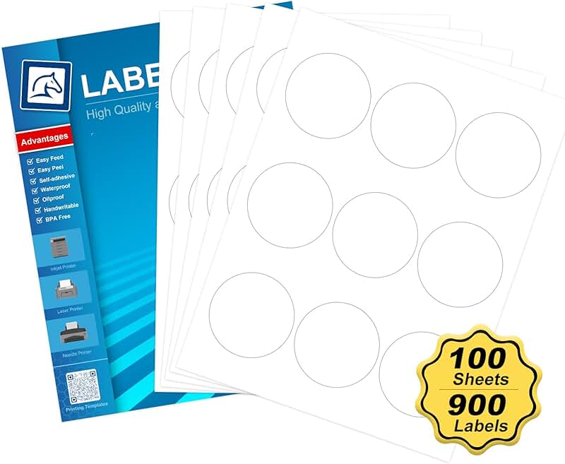 White 2.5-inch Round Printable Sticker Sheets, 100 Sheets
