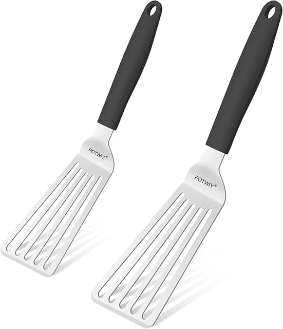 Large and small stainless steel spatula set with silicone handles