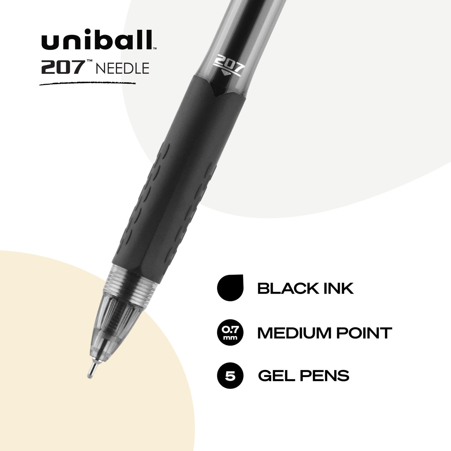 Five Black Medium Point Gel Pens