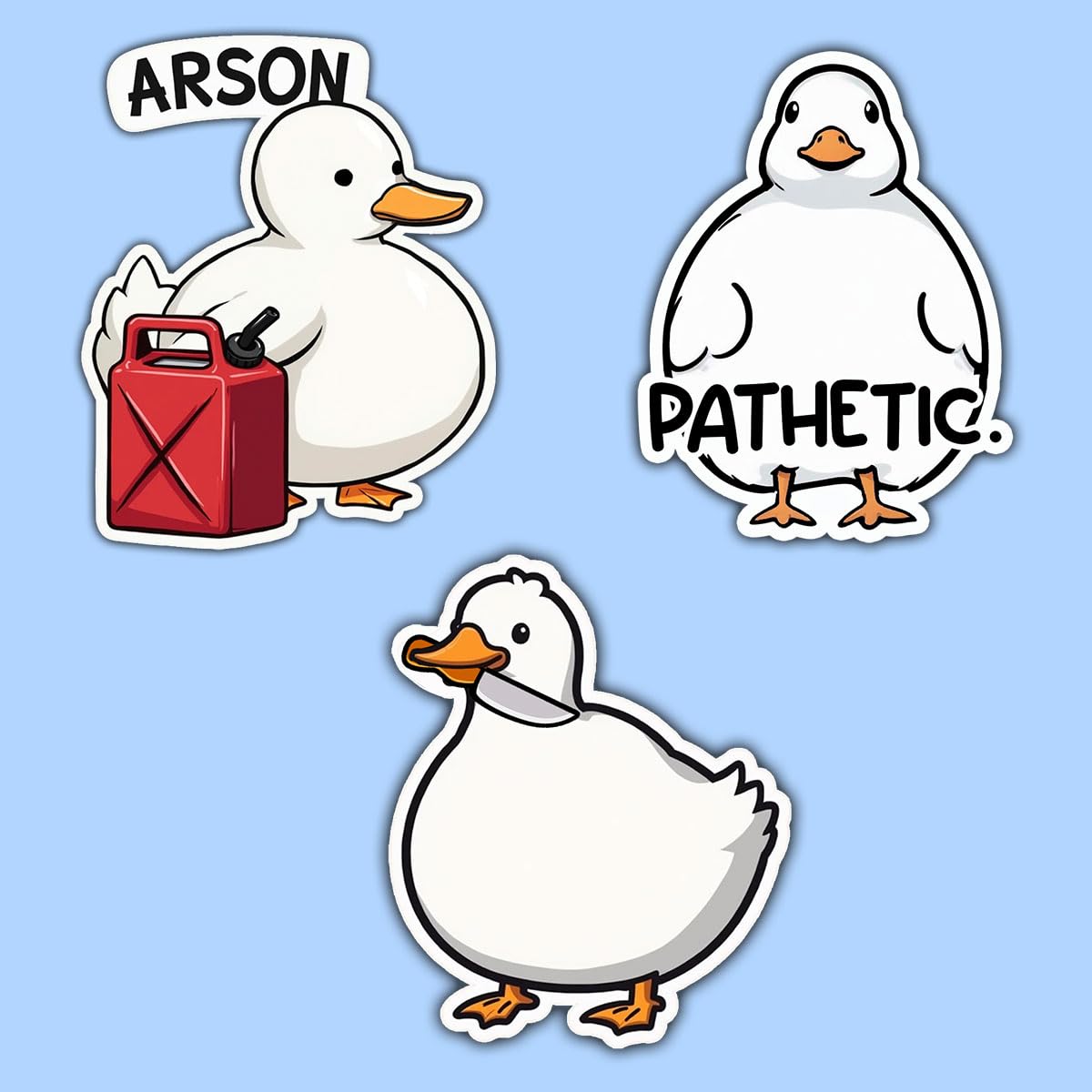 Set of 3 Funny Duck Stickers for Water Bottles and More