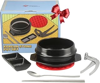 7-Piece Korean Stone Pot Set for Cooking and Serving