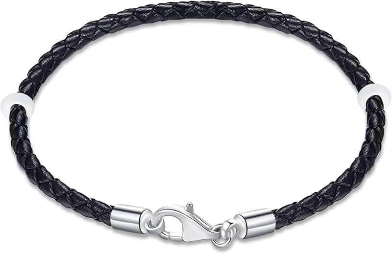 Black and Red Braided Leather Bracelet for Women and Men