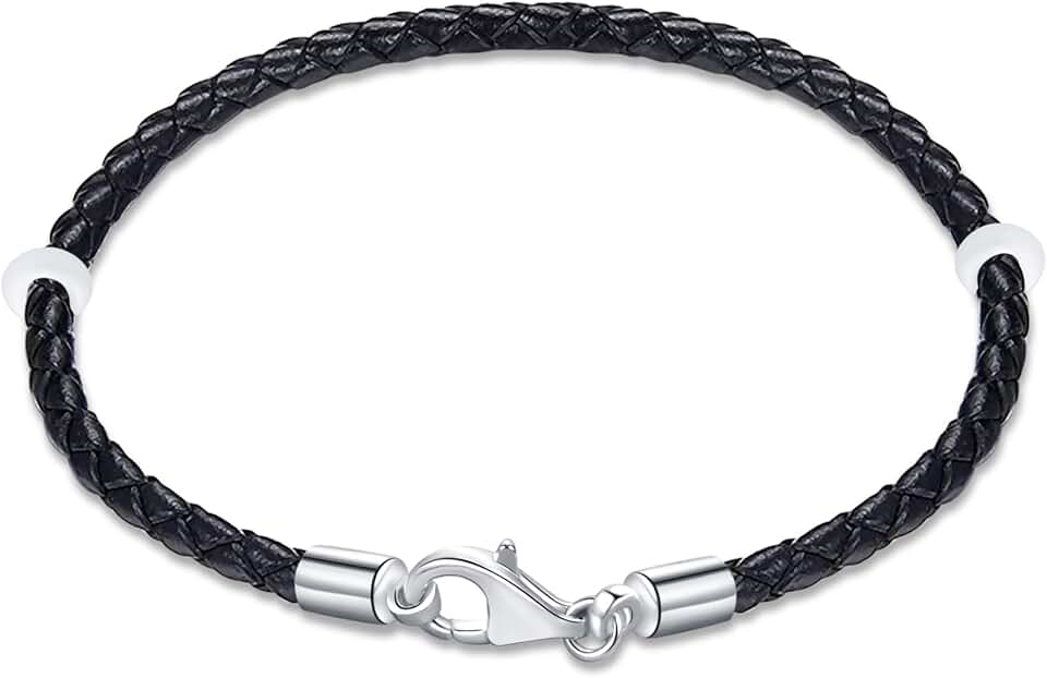 Black and Red Braided Leather Bracelet for Women and Men