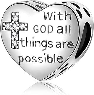 Sterling Silver Cross Charm for Bracelet Religious Heart Beads