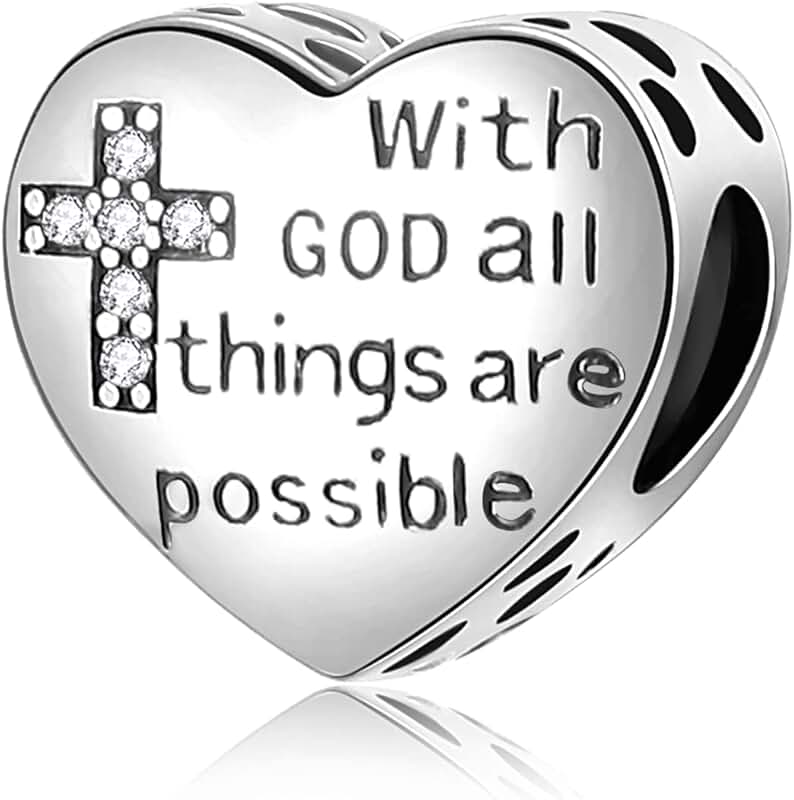Sterling Silver Cross Charm for Bracelet Religious Heart Beads