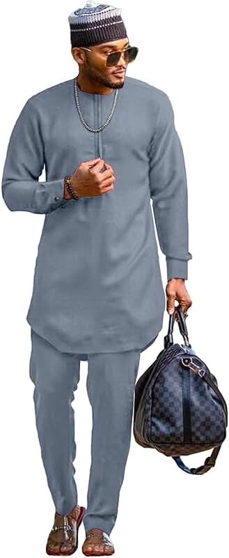 Men's Casual 2-Piece Long Sleeve Dashiki Suit