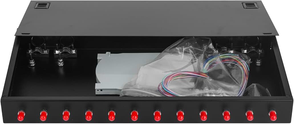 12-Port Rack Mount Enclosure with Splice Trays and Fiber Cables