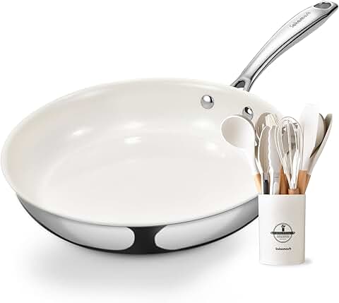 Enjoy Cooking with Stainless Steel Pan and Silicone Utensil Set