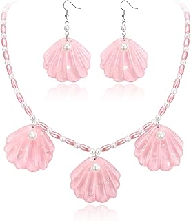 Pink Shell Jewelry Set with Faux Pearls and Seashells
