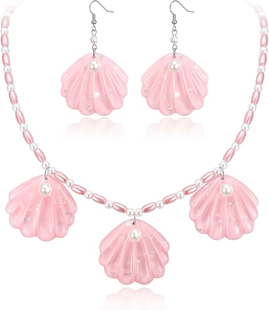 Pink Shell Jewelry Set with Faux Pearls and Seashells
