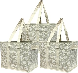 Set of 3 Collapsible Reusable Grocery Totes with Handles