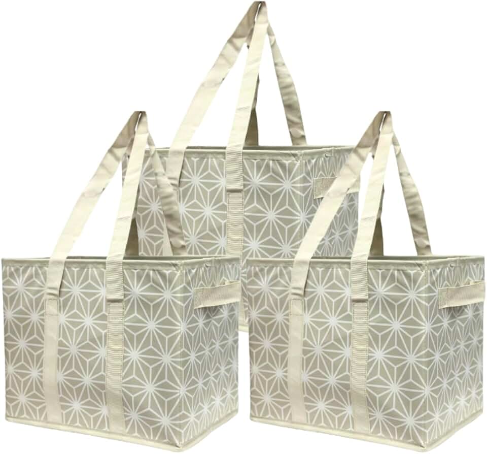 Set of 3 Collapsible Reusable Grocery Totes with Handles